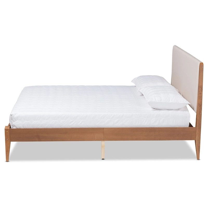 Lenora Mid-Century Modern Fabric Upholstered Wood Platform Bed - Beige