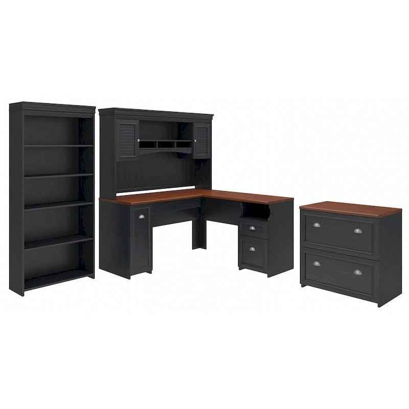 Fairview 60W Desk with Hutch, Cabinet and Bookcase by Bush Furniture