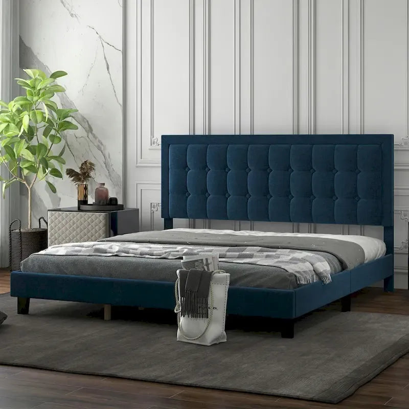 Adjustable Bed Frame with Upholstered Button Tufted Headboard