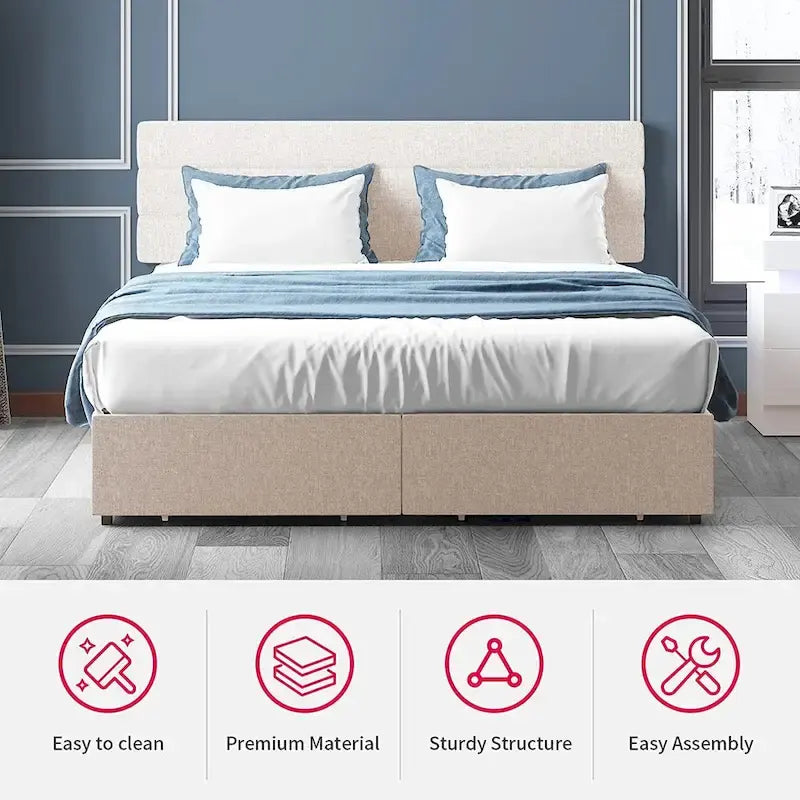 Mixoy Full/Queen/King Size Bed Frame, No Box Spring Needed Bed Frame with Headboard, Upholstered Platform Bed Frame for Bedroom
