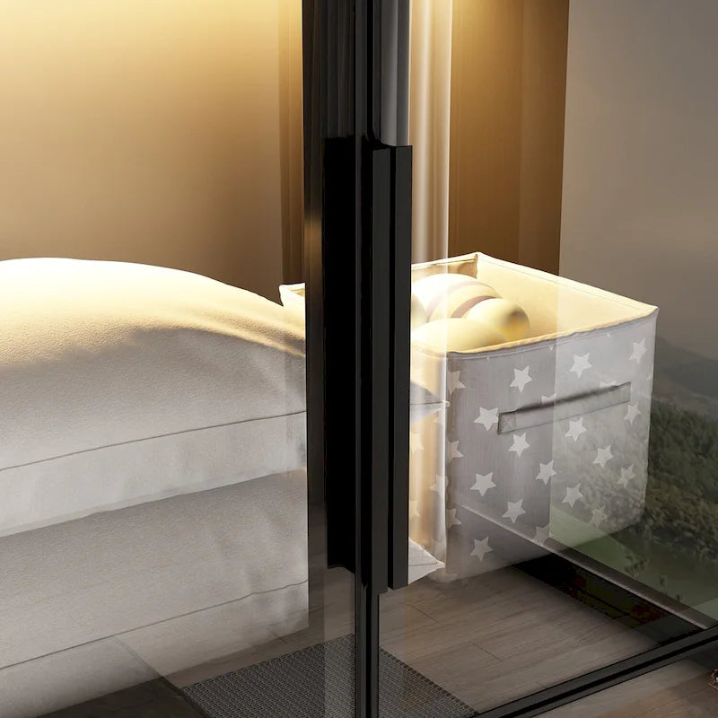 59.1 W Glass Door Wardrobe: Illuminated Interiors Closet Arimore Large