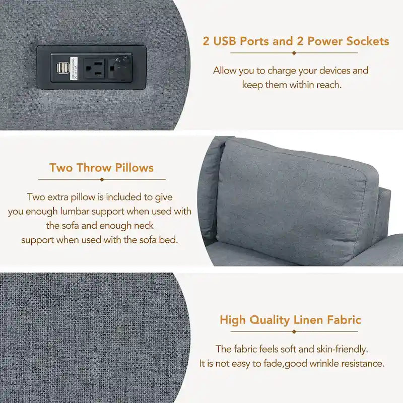 Sleeper Sectional Sofa, L-Shape Corner Couch Sofa-Bed with Storage Ottoman & Hidden Arm Storage & USB Charge for Living Room Ap