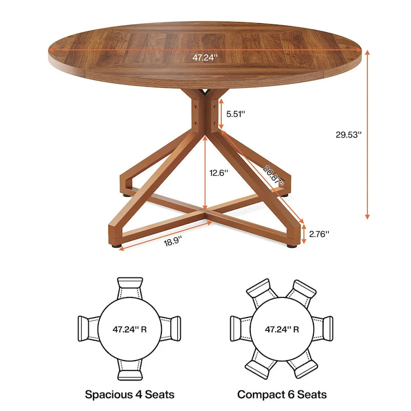 47 Inch Round Dining Table with Metal Pedestal Base for 4-6 People