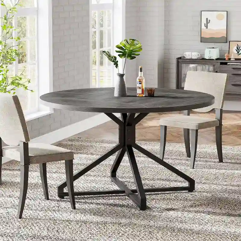 47 Inch Round Dining Table with Metal Pedestal Base for 4-6 People
