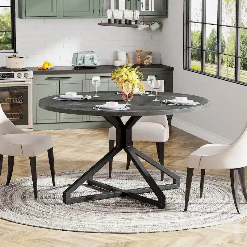 47 Inch Round Dining Table with Metal Pedestal Base for 4-6 People