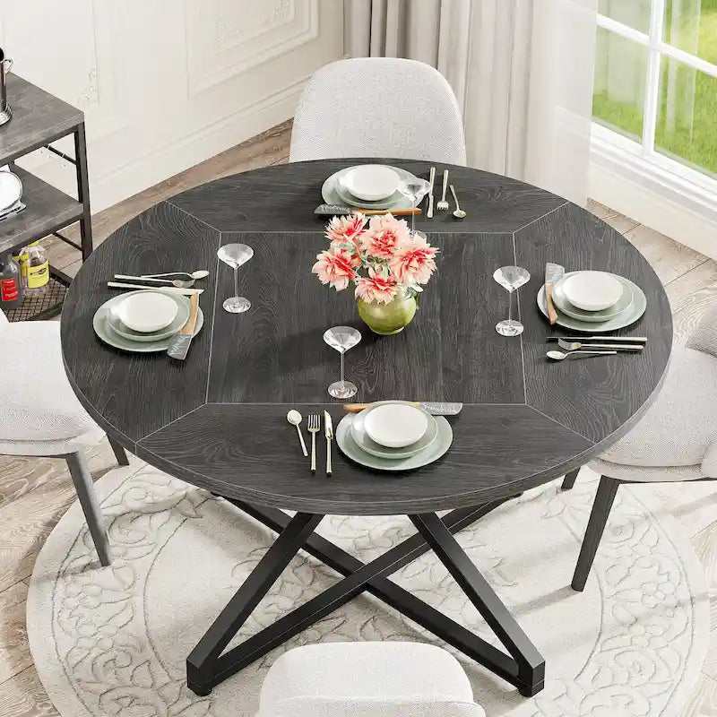 47 Inch Round Dining Table with Metal Pedestal Base for 4-6 People