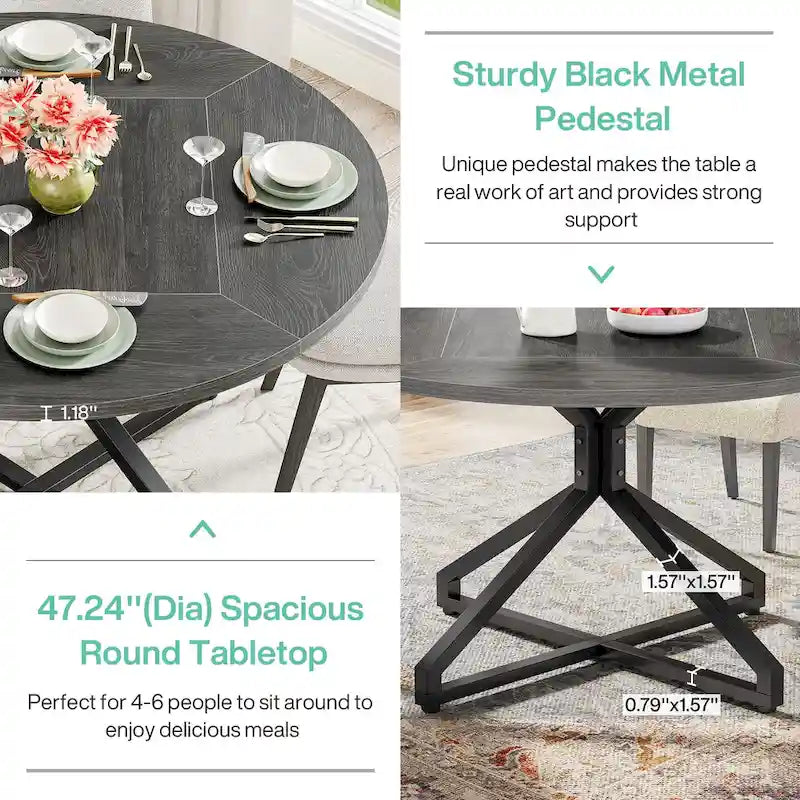 47 Inch Round Dining Table with Metal Pedestal Base for 4-6 People