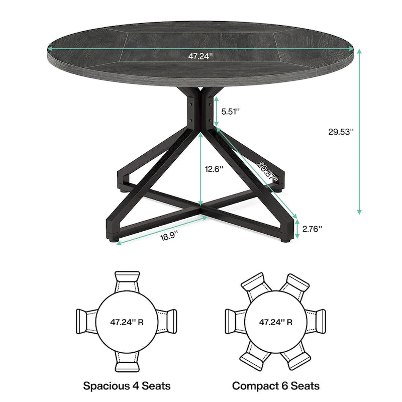 47 Inch Round Dining Table with Metal Pedestal Base for 4-6 People