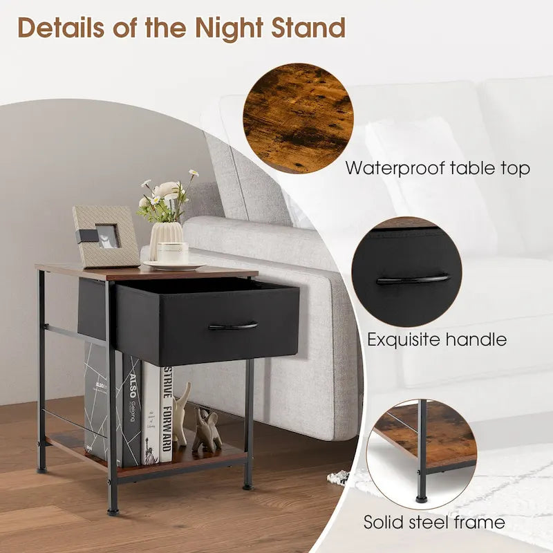 Costway 2 PCS 2-tier Nightstand Bedside End Sofa Table with Drawer - 16  x 16  x 21  (L x W x H)