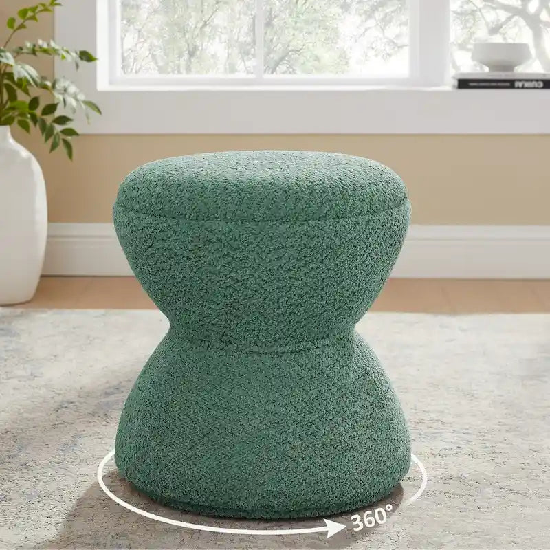 VANOMi Djembe Boucle Upholstered Ottoman with Swivel Base, Pouf, Swivel Vanity Stool for Living Room, Walk-in Closet