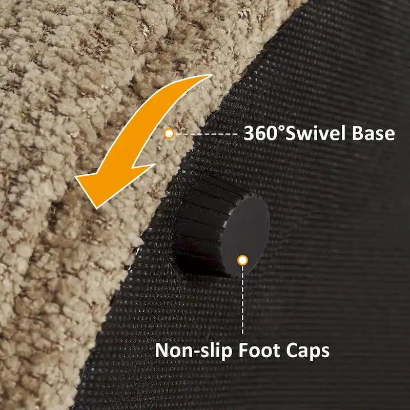 VANOMi Djembe Boucle Upholstered Ottoman with Swivel Base, Pouf, Swivel Vanity Stool for Living Room, Walk-in Closet