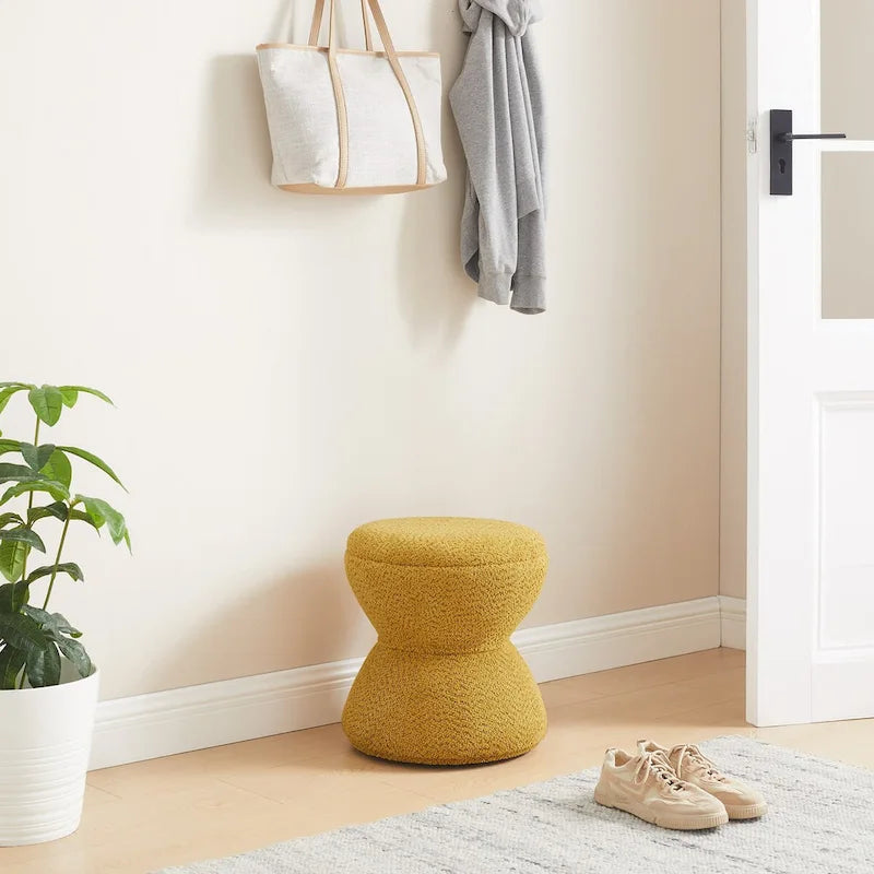 VANOMi Djembe Boucle Upholstered Ottoman with Swivel Base, Pouf, Swivel Vanity Stool for Living Room, Walk-in Closet