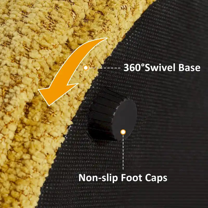 VANOMi Djembe Boucle Upholstered Ottoman with Swivel Base, Pouf, Swivel Vanity Stool for Living Room, Walk-in Closet