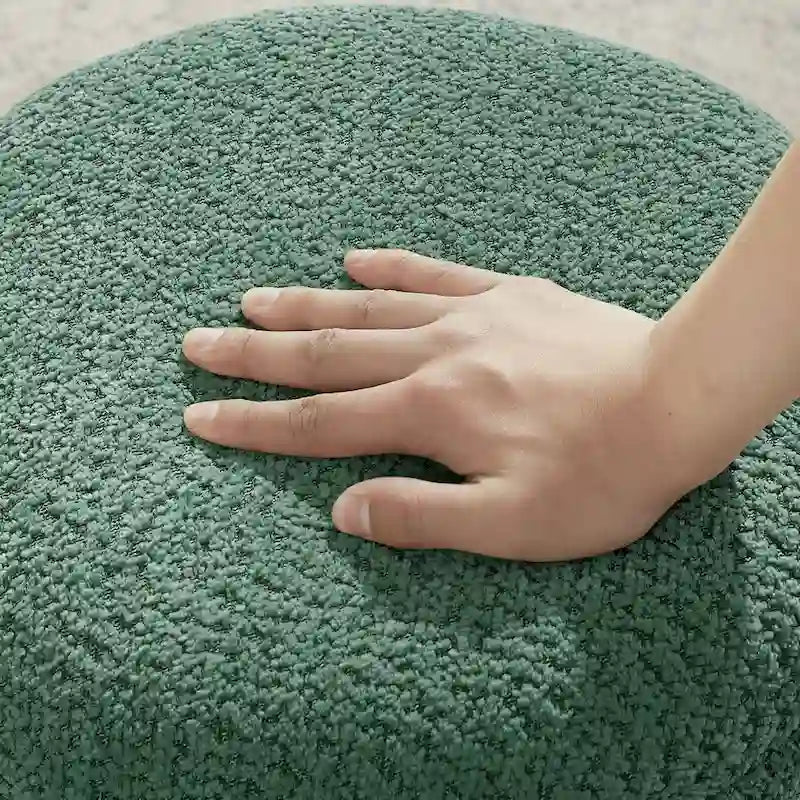 VANOMi Djembe Boucle Upholstered Ottoman with Swivel Base, Pouf, Swivel Vanity Stool for Living Room, Walk-in Closet