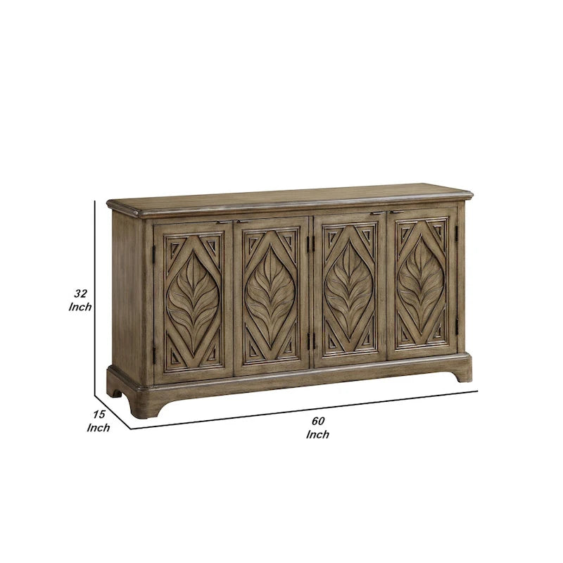 Console Table with Carved Leaf Motif Doors, Brown