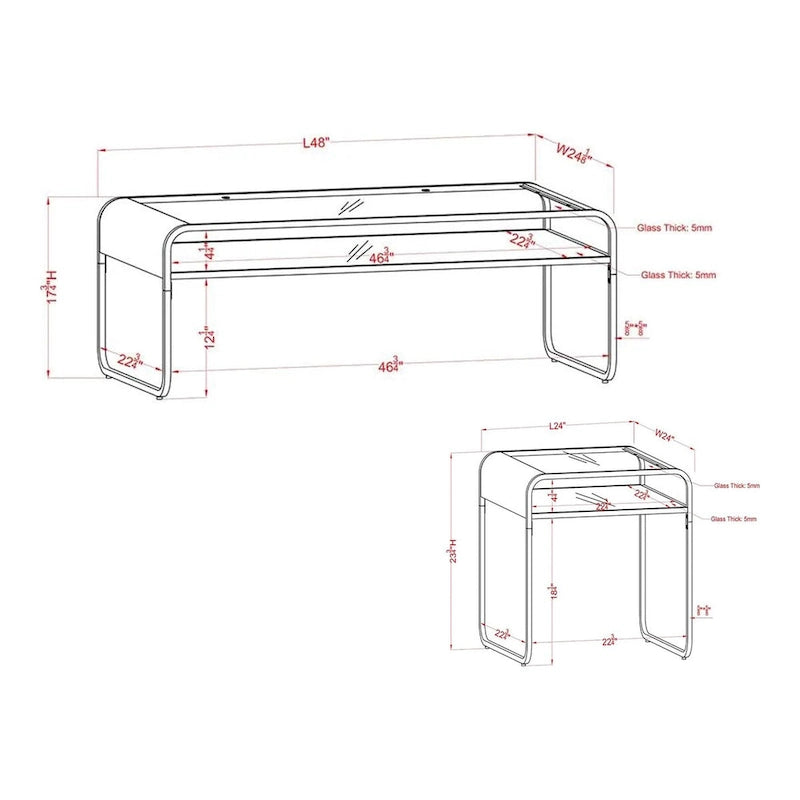 Watler Contemporary Gold 48-inch Glass Top 1-Shelf 2-Piece Coffee Table Set by Furniture of America