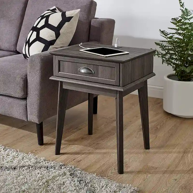 Caffoz Tall Side End Table with Fully Extended Drawer and USB Hub