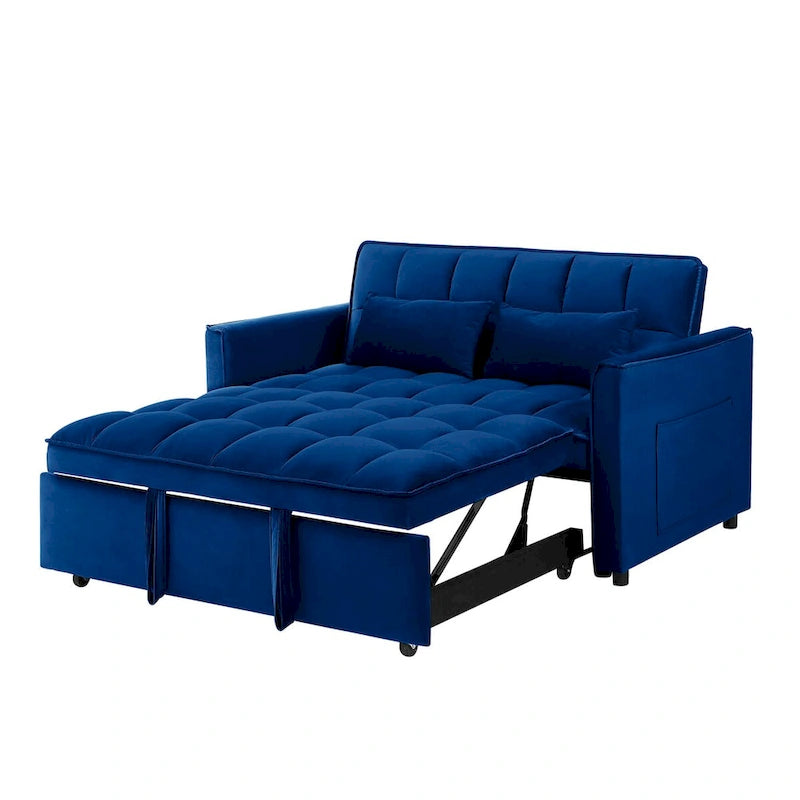 55.1-inch 3-in-1 convertible,modern velvet double sofa Futon sofa bed with adjustable back, storage bag and pillow