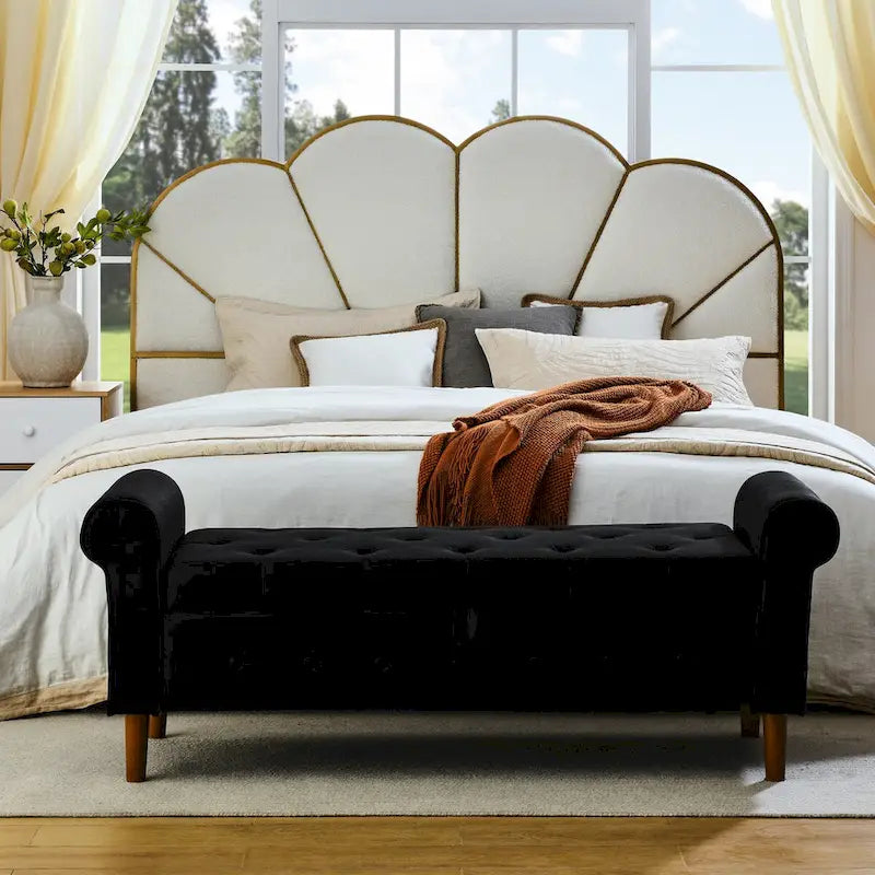 62  Bedroom Tufted Button Storage Bench, Window Bench, Rolled Arm Design for Bedroom, Living Room