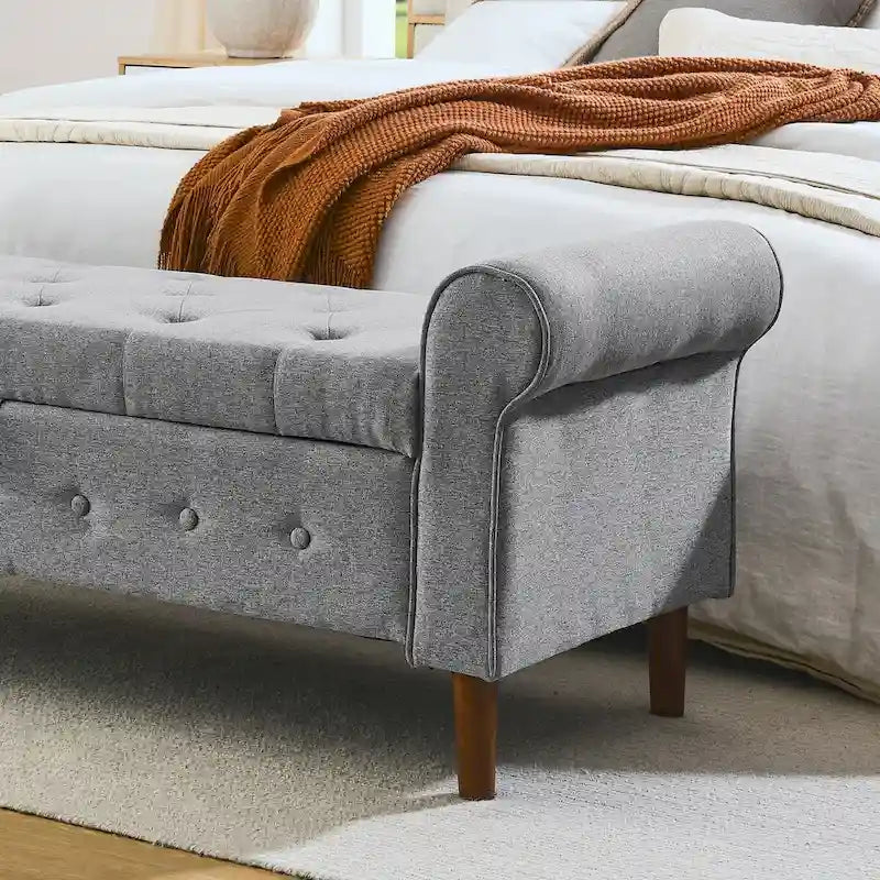 62  Bedroom Tufted Button Storage Bench, Window Bench, Rolled Arm Design for Bedroom, Living Room