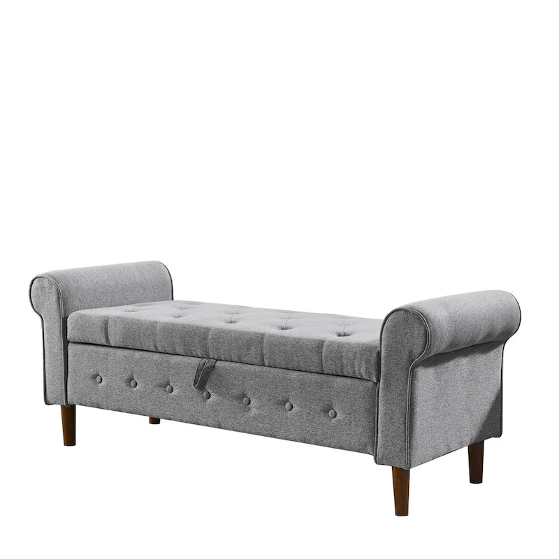 62  Bedroom Tufted Button Storage Bench, Window Bench, Rolled Arm Design for Bedroom, Living Room