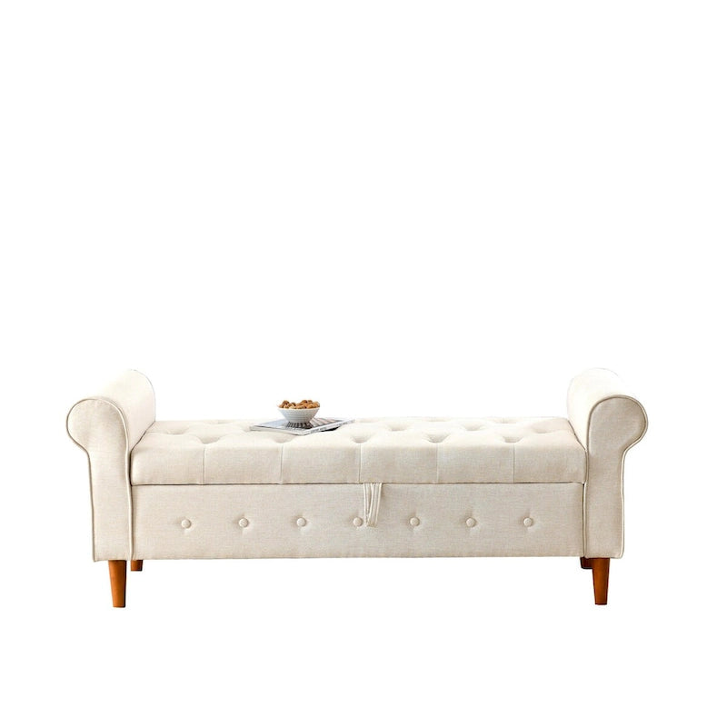 62  Bedroom Tufted Button Storage Bench, Window Bench, Rolled Arm Design for Bedroom, Living Room