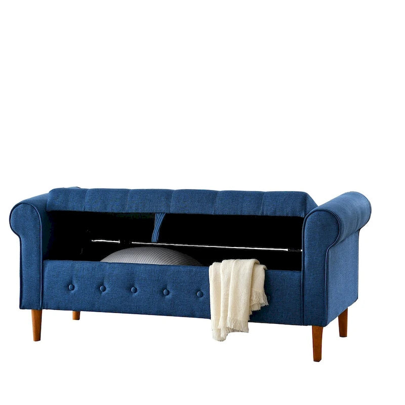 62  Bedroom Tufted Button Storage Bench, Window Bench, Rolled Arm Design for Bedroom, Living Room