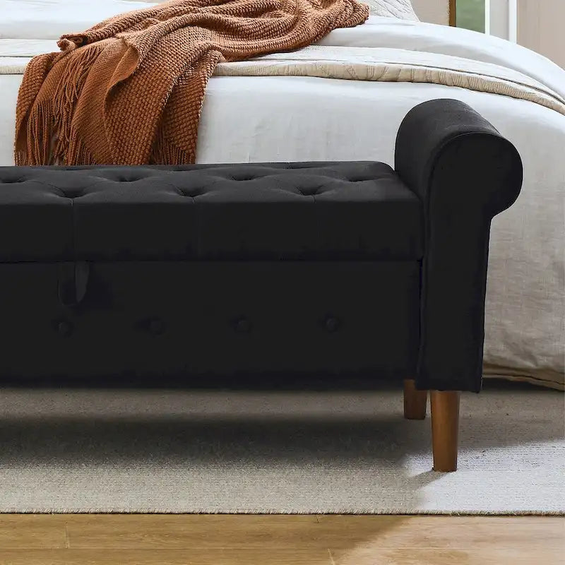 62  Bedroom Tufted Button Storage Bench, Window Bench, Rolled Arm Design for Bedroom, Living Room