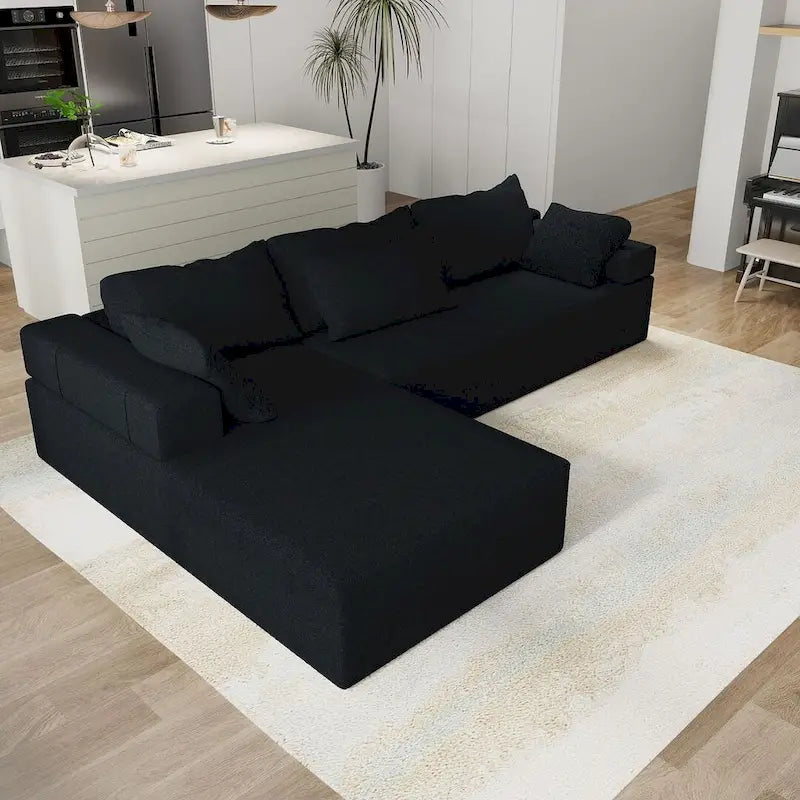 L-Shaped Chenille Sectional Sofa Modern Modular Cushion Back Couch Sofa With 6 Pillows for Living Room