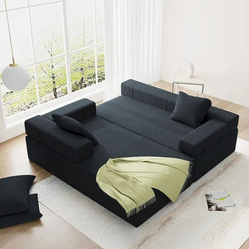 L-Shaped Chenille Sectional Sofa Modern Modular Cushion Back Couch Sofa With 6 Pillows for Living Room