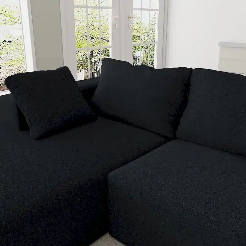L-Shaped Chenille Sectional Sofa Modern Modular Cushion Back Couch Sofa With 6 Pillows for Living Room
