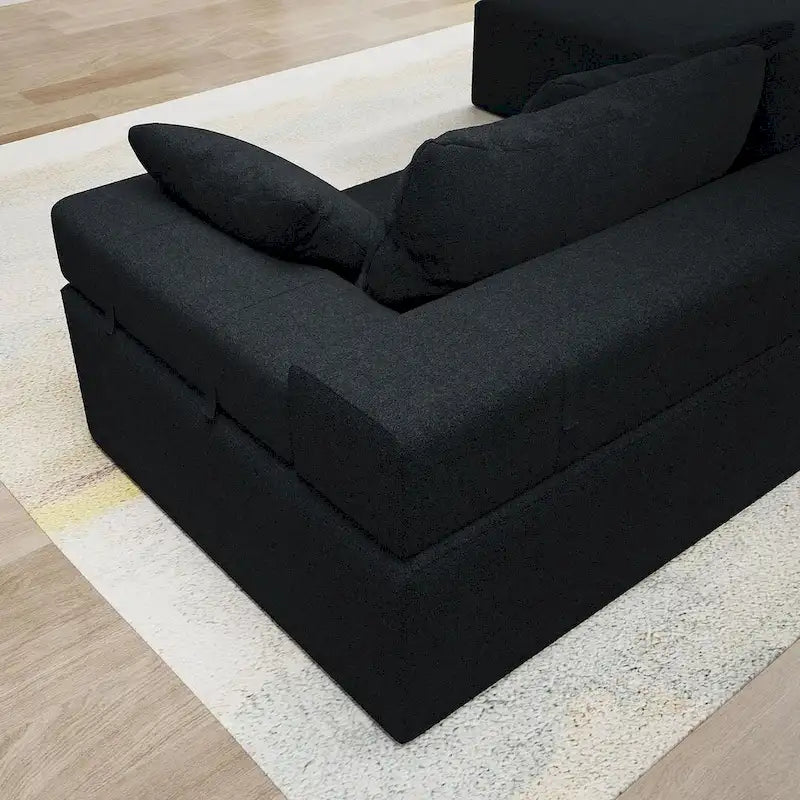 L-Shaped Chenille Sectional Sofa Modern Modular Cushion Back Couch Sofa With 6 Pillows for Living Room