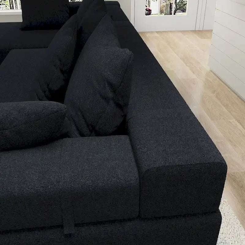 L-Shaped Chenille Sectional Sofa Modern Modular Cushion Back Couch Sofa With 6 Pillows for Living Room