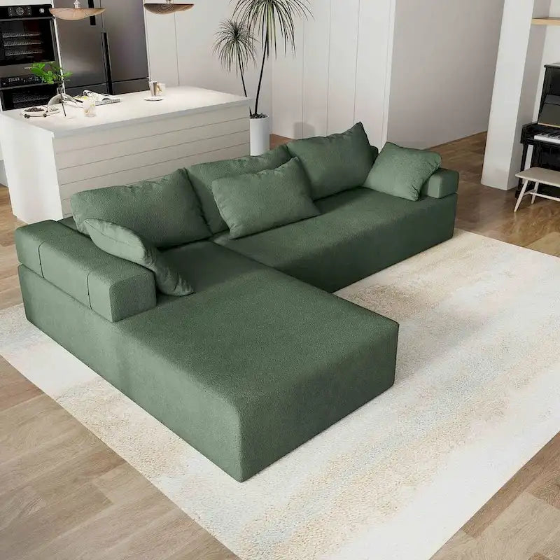 L-Shaped Chenille Sectional Sofa Modern Modular Cushion Back Couch Sofa With 6 Pillows for Living Room