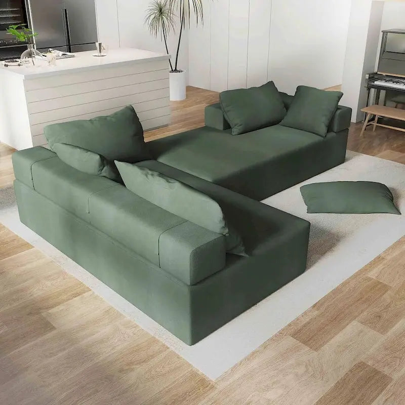 L-Shaped Chenille Sectional Sofa Modern Modular Cushion Back Couch Sofa With 6 Pillows for Living Room
