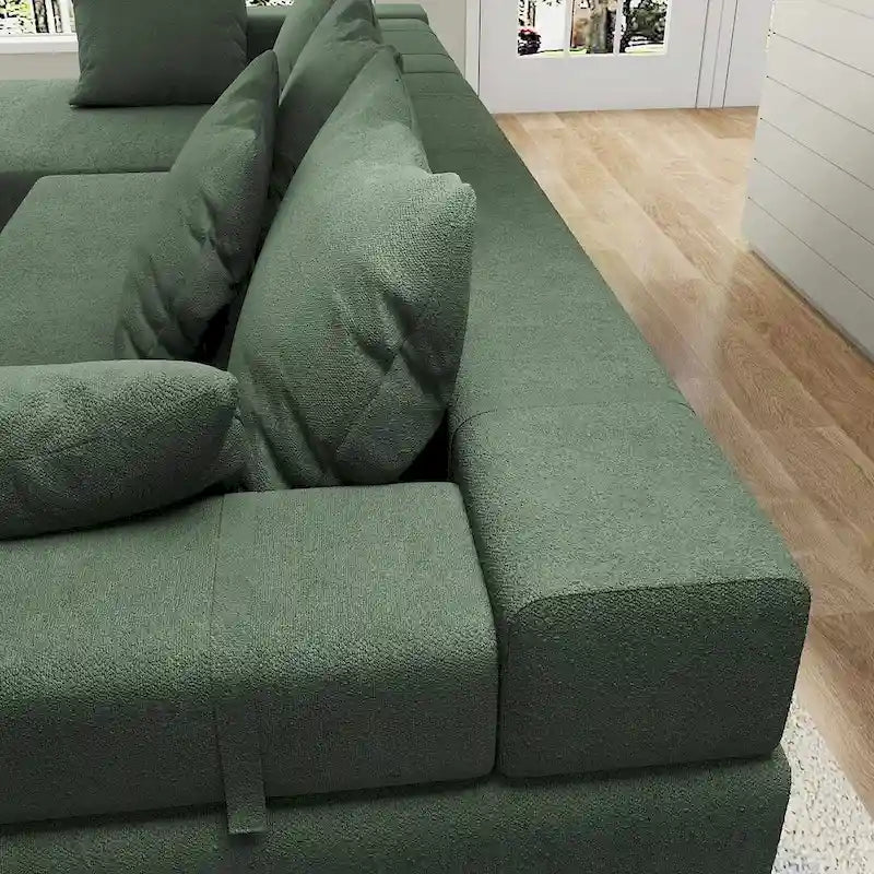 L-Shaped Chenille Sectional Sofa Modern Modular Cushion Back Couch Sofa With 6 Pillows for Living Room