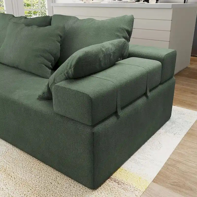 L-Shaped Chenille Sectional Sofa Modern Modular Cushion Back Couch Sofa With 6 Pillows for Living Room