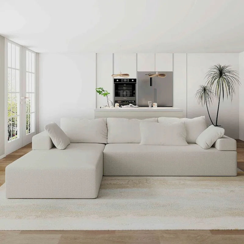 L-Shaped Chenille Sectional Sofa Modern Modular Cushion Back Couch Sofa With 6 Pillows for Living Room