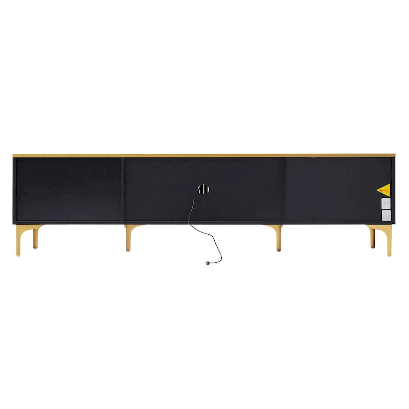 Media Console Table with Glass Storage Cabinet,Golden Legs & Handles