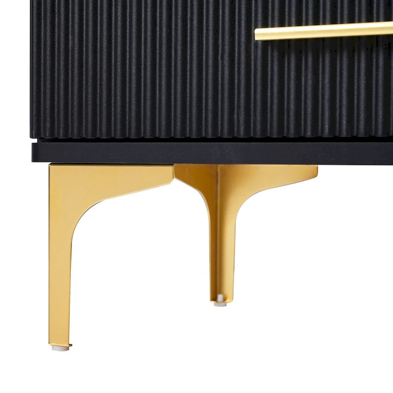 Media Console Table with Glass Storage Cabinet,Golden Legs & Handles