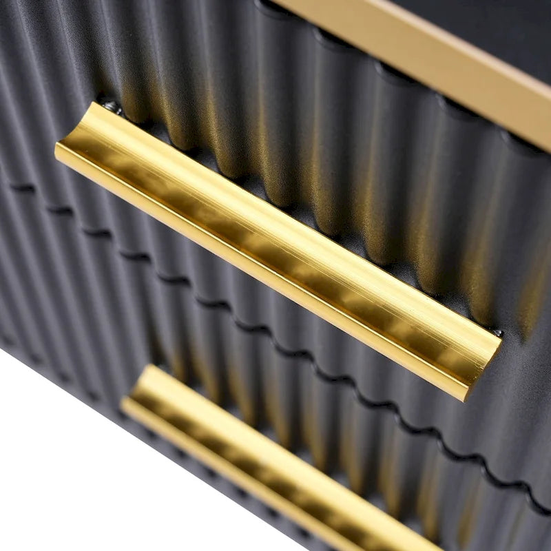 Media Console Table with Glass Storage Cabinet,Golden Legs & Handles