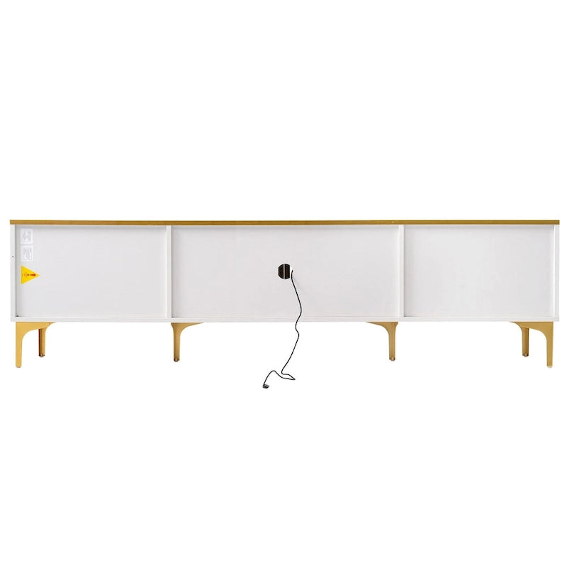 Media Console Table with Glass Storage Cabinet,Golden Legs & Handles