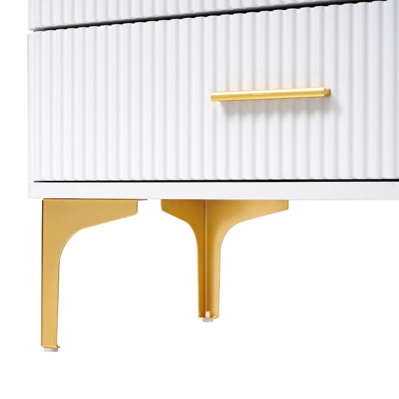 Media Console Table with Glass Storage Cabinet,Golden Legs & Handles