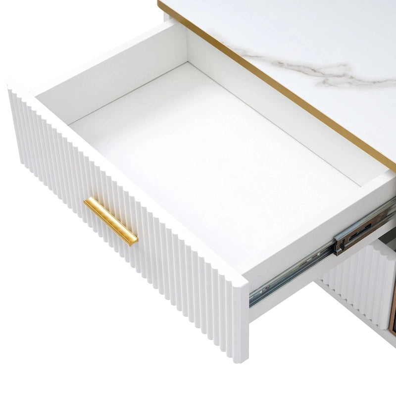 Media Console Table with Glass Storage Cabinet,Golden Legs & Handles