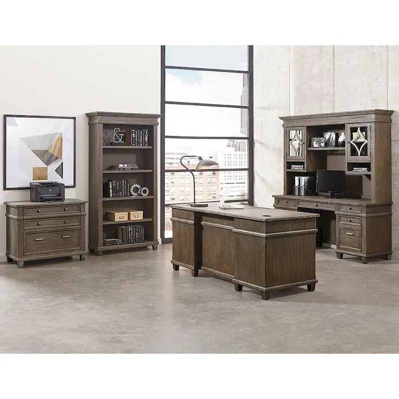 Carson Wood Double Pedestal Executive Desk, Writing Table, Office Desk, Gray