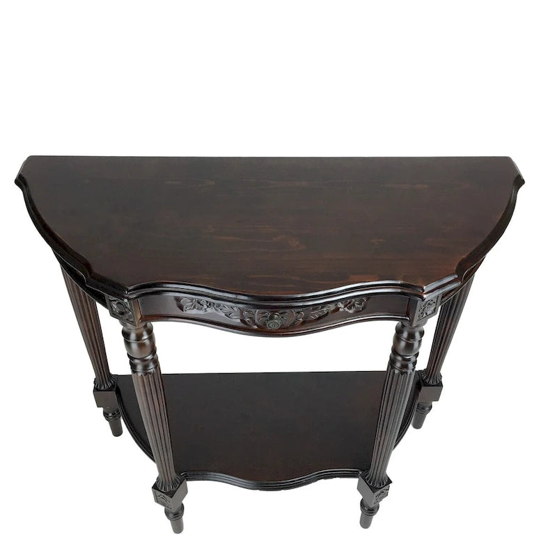 Half Crescent Moon Shape Engraved Wooden Console Table with 1 Drawer,Brown