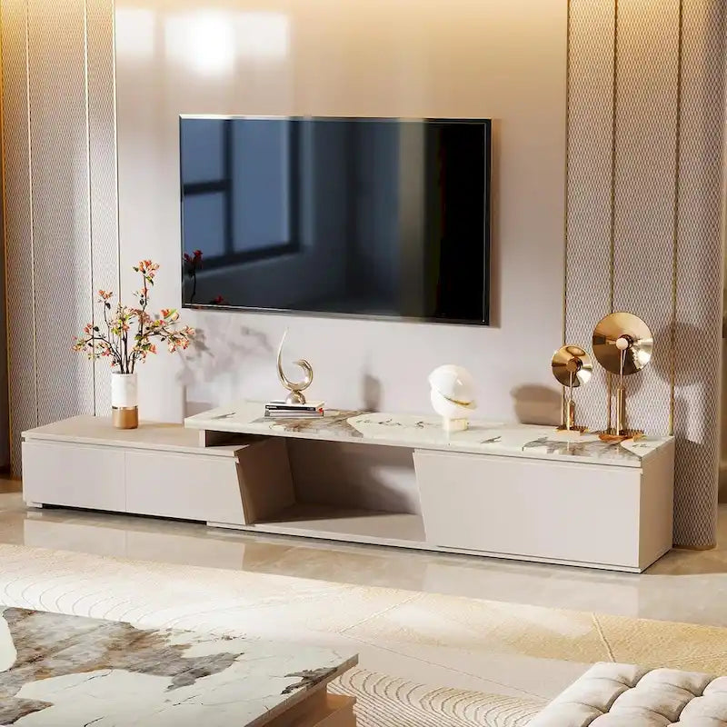 70.9  W - 105  W Extendable TV Stand, Extra Long Modern Entertainment Center with 3 Drawers