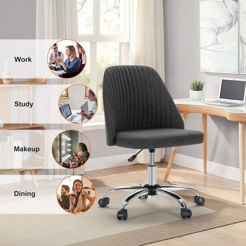 Armless Home Office Desk Chair with Wheels for Small Spaces