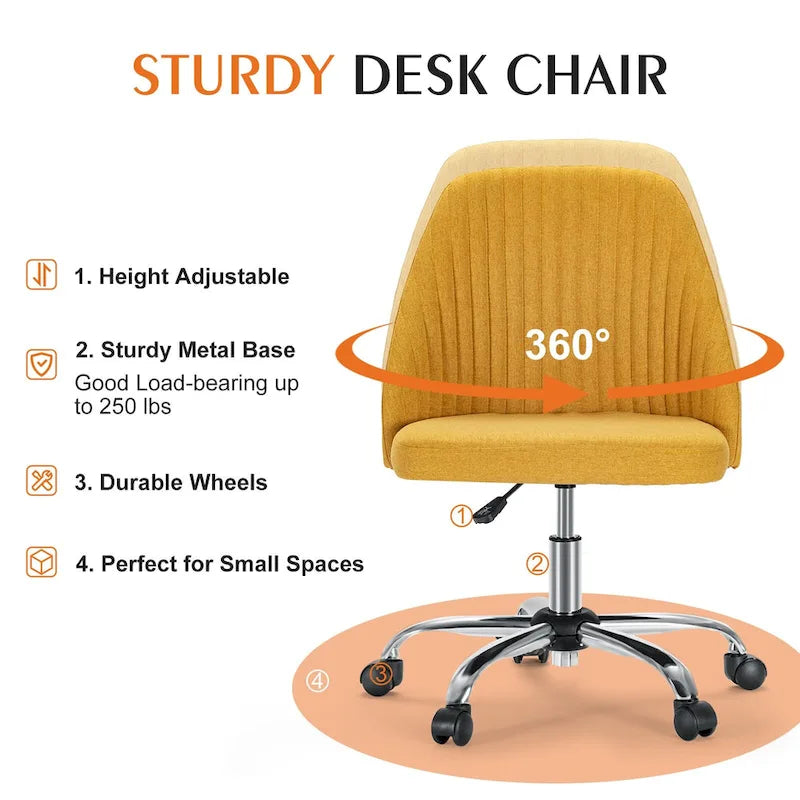 Armless Home Office Desk Chair with Wheels for Small Spaces