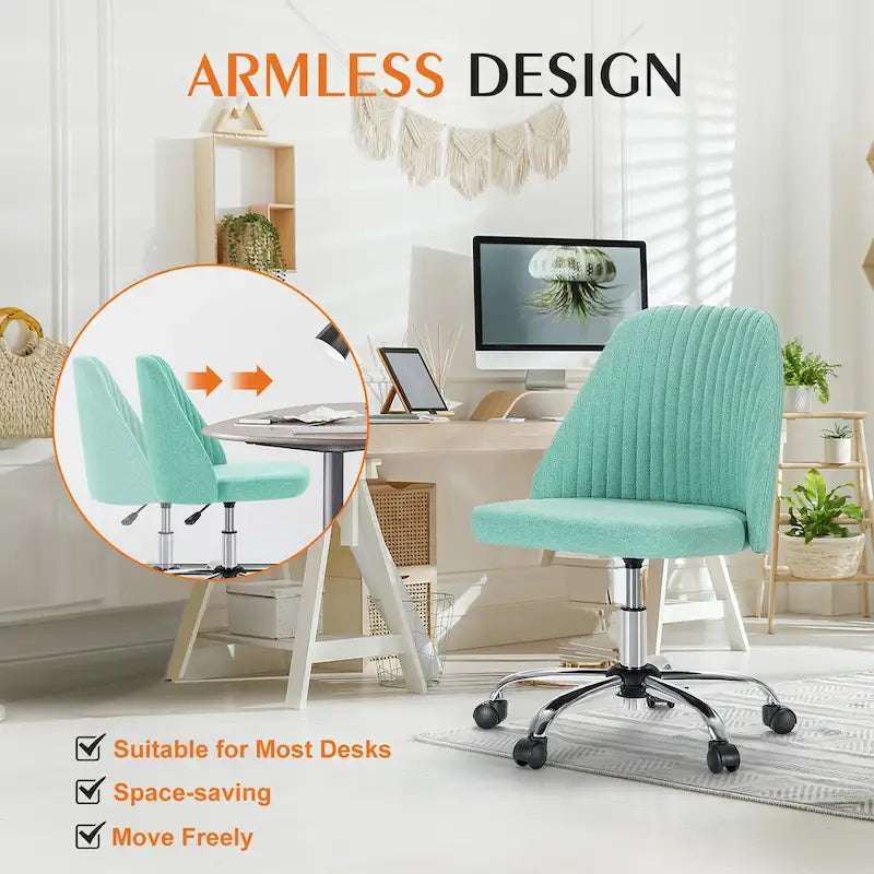 Armless Home Office Desk Chair with Wheels for Small Spaces